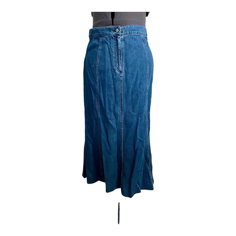 Vintage Cynthia Max Flared Maxi Blue Denim Skirt Sz 8 Boho Zip Front 80s Western